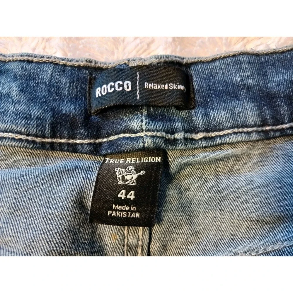 True Religion Rocco Relaxed Skinny Jeans Men's 44x27 Blue Acid Wash Stretch